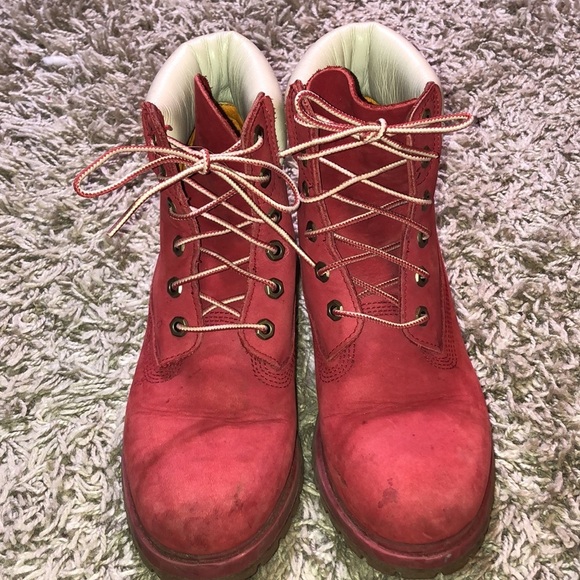 TIMBERLAND PREMIUM 6-INCH WATERPROOF BOOTS red/white genuine leather size 8M​​ - Picture 2 of 11